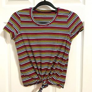 Madewell Rainbow Stripe Knot Front Short Sleeve T-Shirt XS
